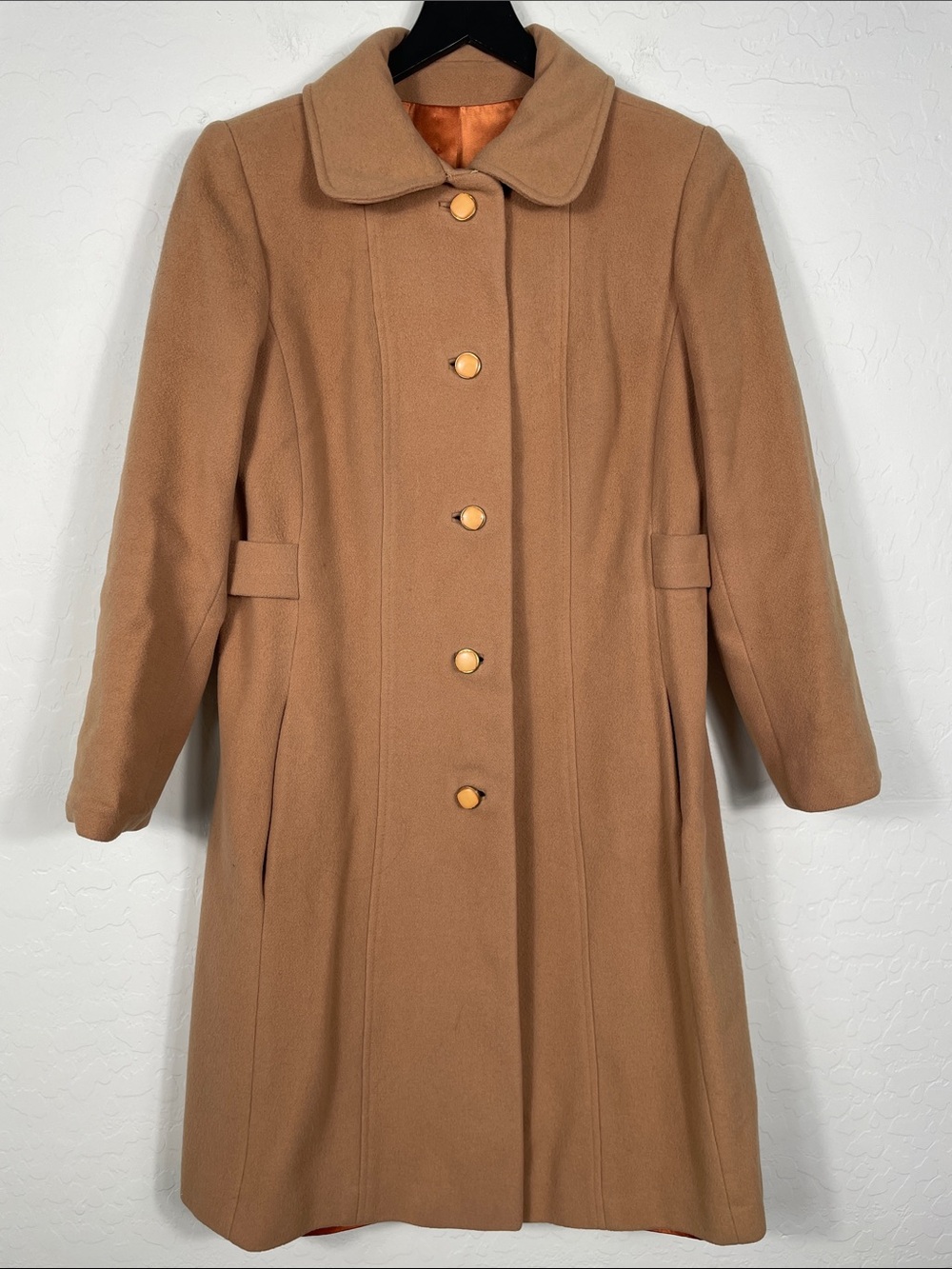 Vintage Women’s Camel Cashmere Overcoat Copper Satin Lining